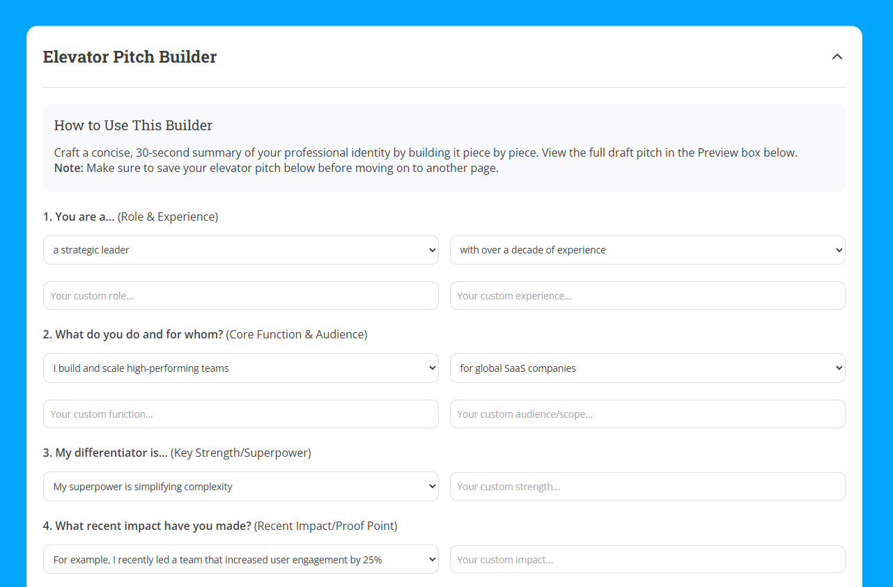 Elevator Pitch Builder feature illustration