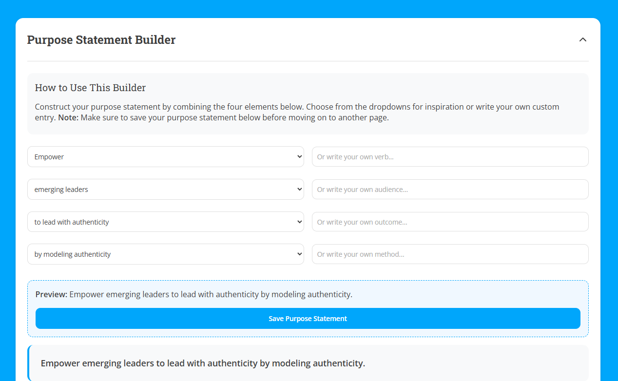 Purpose Statement Builder feature illustration
